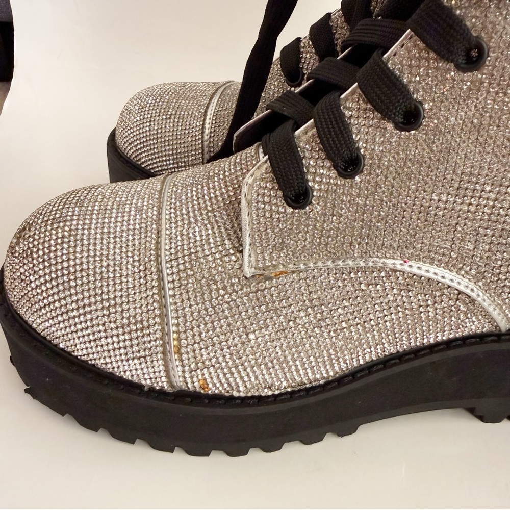 Poster Girl Dolls Kill Billionaire Bling Rhinestone Combat Boots Size 8 - Picture 7 of 10